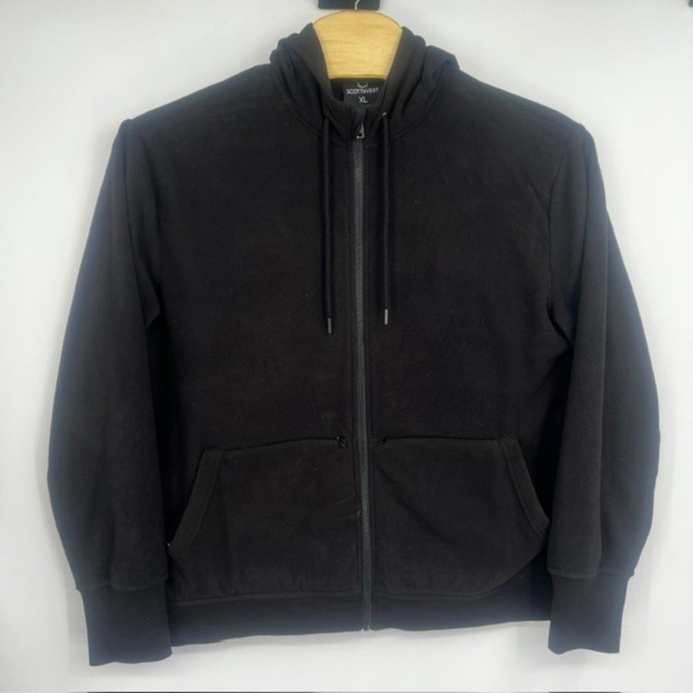 Scottevest Men's XL Black Cotton Full Zip Multi Pocket Travel Tech Jacket